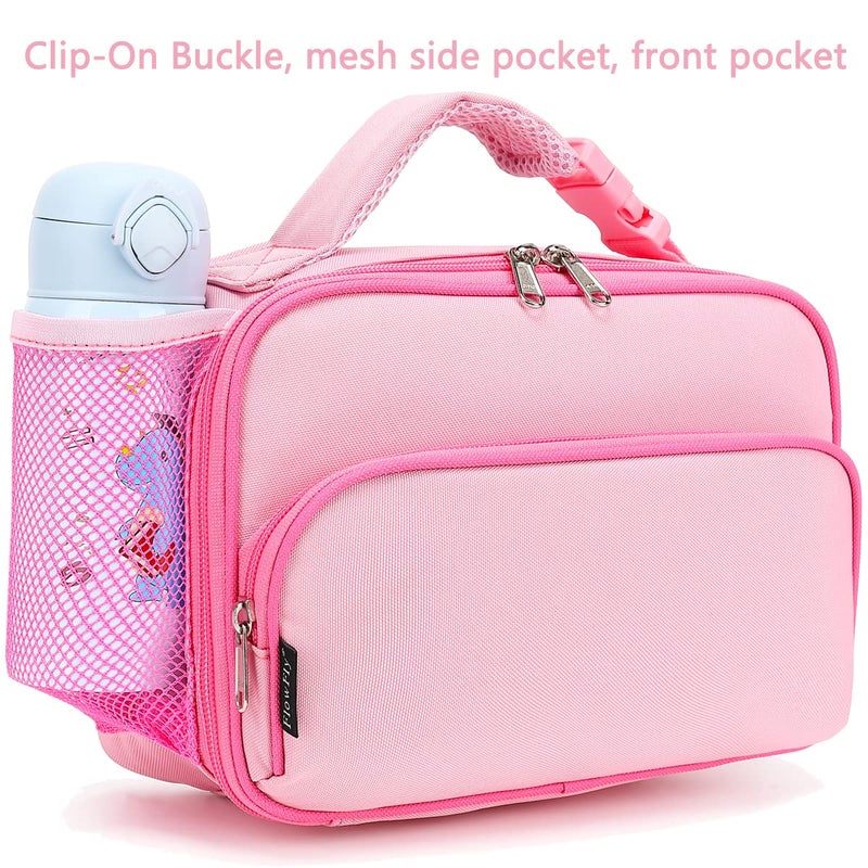 FlowFly Kids Lunch box Insulated Soft Bag Mini Cooer Back to School Thermal Meal Tote Kit for Girls, Boys,Pink - Image 2